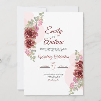 Burgundy Rose Elegant Floral Watercolor Wedding Invitation