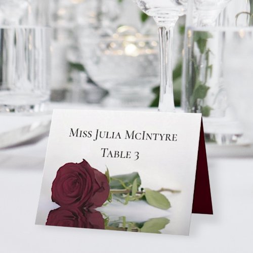 Burgundy Rose Elegant Wedding DIY Fold Place Card