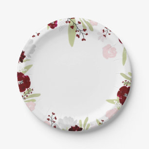 Burgundy Rose Elegant Wedding Paper Plates