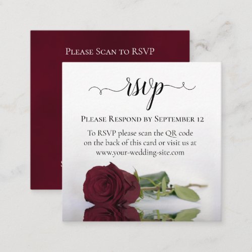 Burgundy Rose Elegant Wedding RSVP QR Code Enclosure Card