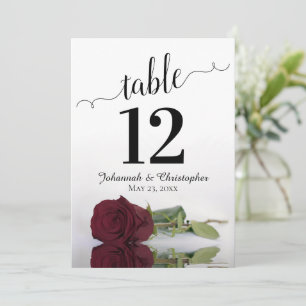  Burgundy Rose Elegant Wedding Table Number Large