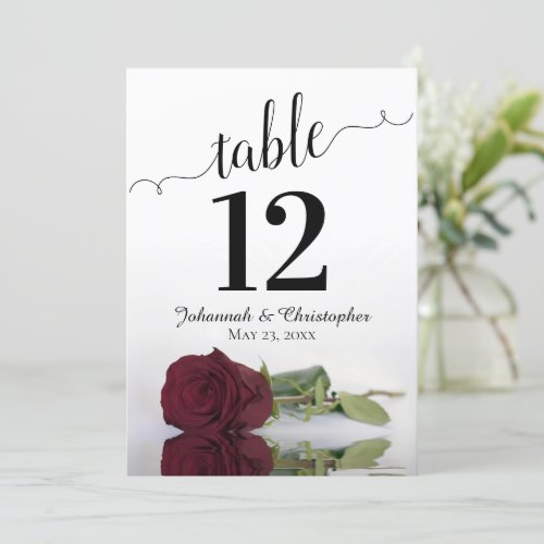  Burgundy Rose Elegant Wedding Table Number Large