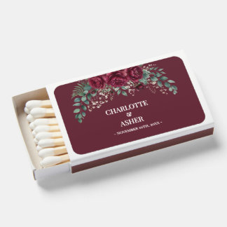 Burgundy Rose Eucalyptus Wedding Favor Matchboxes