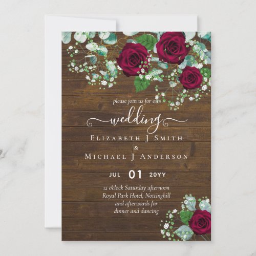 Burgundy Rose Eucalyptus Wedding Flyer Invitation