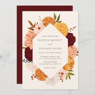 Burgundy Rose Fall Floral Wedding Invitation