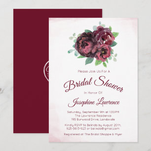 Burgundy Rose Floral Bridal Shower Invitations