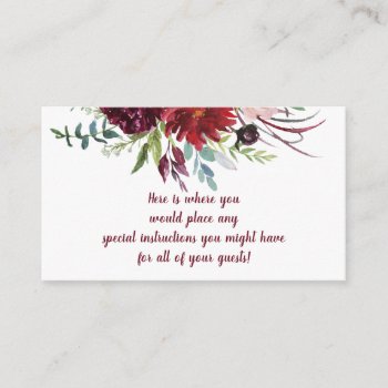 Burgundy Rose Floral Special Instructions Enclosure Card by MaggieMart at Zazzle