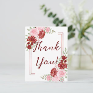 Burgundy & Rose Floral Wedding Thank You Card