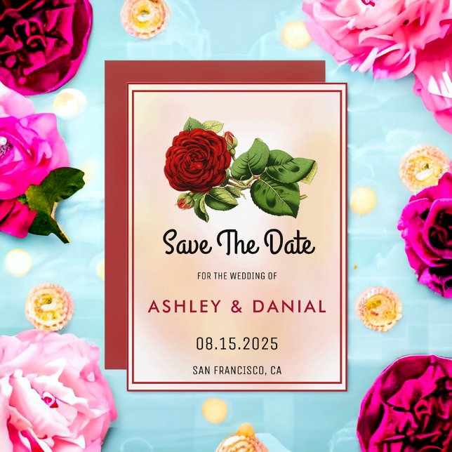 Burgundy rose framed floral Wedding Save the Date Invitation (Creator Uploaded)