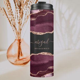 Burgundy Rose Gold Agate Dark Bridesmaid Wedding Thermal Tumbler