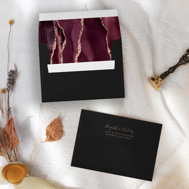 Burgundy Rose Gold Agate Dark Wedding Envelope (Creator Uploaded)