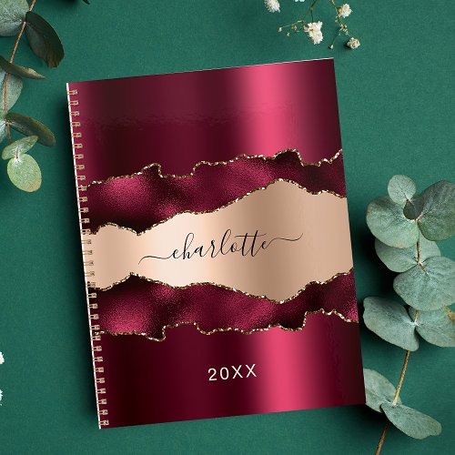 Burgundy rose gold agate marble name 2024 planner