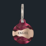 Burgundy rose gold agate marble name  pet ID tag<br><div class="desc">Burgundy and rose gold metallic looking and agate,  marble stone print. Personalize and add a name on the front,  phone number on the back.</div>
