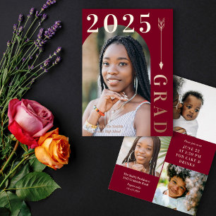 Burgundy Rose Gold Arch & Arrow Graduation Foil Invitation