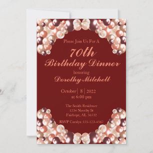 Burgundy Rose Gold Balloon 70th Birthday Invitation