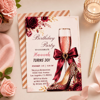Burgundy Rose Gold Birthday Glam Foil Invitation