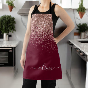 Burgundy Rose Gold Blush Pink Glitter Monogram Apron