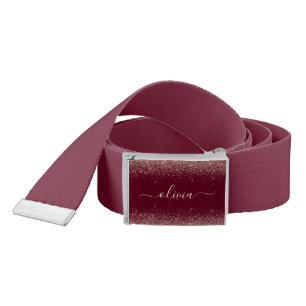 Burgundy Rose Gold Blush Pink Glitter Monogram Belt