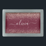 Burgundy Rose Gold Blush Pink Glitter Monogram Belt Buckle<br><div class="desc">Burgundy and Rose Gold - Blush Pink Sparkle Glitter Script Monogram Name Belt Buckle. This makes the perfect graduation, sweet 16 16th, 18th, 21st, 30th, 40th, 50th, 60th, 70th, 80th, 90th, 100th birthday, wedding, bridal shower, anniversary, baby shower or bachelorette party gift for someone that loves glam luxury and chic...</div>