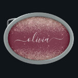 Burgundy Rose Gold Blush Pink Glitter Monogram Belt Buckle<br><div class="desc">Burgundy and Rose Gold - Blush Pink Sparkle Glitter Script Monogram Name Belt Buckle. This makes the perfect graduation, sweet 16 16th, 18th, 21st, 30th, 40th, 50th, 60th, 70th, 80th, 90th, 100th birthday, wedding, bridal shower, anniversary, baby shower or bachelorette party gift for someone that loves glam luxury and chic...</div>