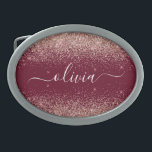 Burgundy Rose Gold Blush Pink Glitter Monogram Belt Buckle<br><div class="desc">Burgundy and Rose Gold - Blush Pink Sparkle Glitter Script Monogram Name Belt Buckle. This makes the perfect graduation, sweet 16 16th, 18th, 21st, 30th, 40th, 50th, 60th, 70th, 80th, 90th, 100th birthday, wedding, bridal shower, anniversary, baby shower or bachelorette party gift for someone that loves glam luxury and chic...</div>