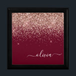 Burgundy Rose Gold Blush Pink Glitter Monogram Gift Box<br><div class="desc">Burgundy and Rose Gold Blush Pink Sparkle Glitter script Monogram Name Jewelry Keepsake Box. This makes the perfect graduation,  birthday,  wedding,  bridal shower,  anniversary,  baby shower or bachelorette party gift for someone that loves glam luxury and chic styles.</div>