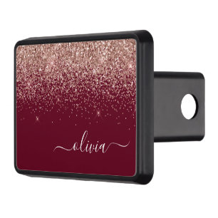 Burgundy Rose Gold Blush Pink Glitter Monogram Hitch Cover