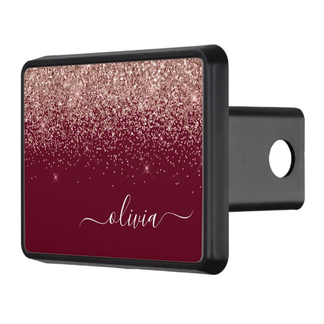 Burgundy Rose Gold Blush Pink Glitter Monogram Hitch Cover (Left)