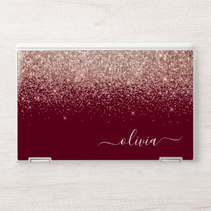 Burgundy Rose Gold Blush Pink Glitter Monogram HP Laptop Skin