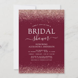 Burgundy Rose Gold Blush Pink Glitter Monogram Invitation