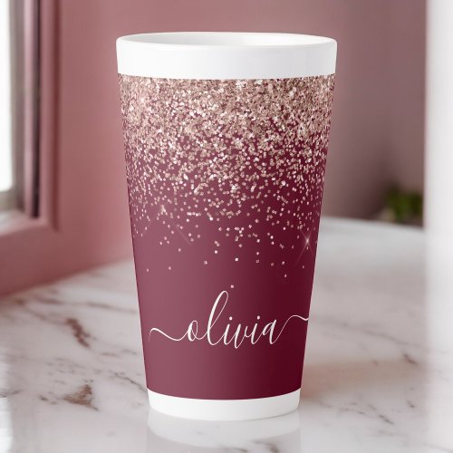 Burgundy Rose Gold Blush Pink Glitter Monogram Latte Mug