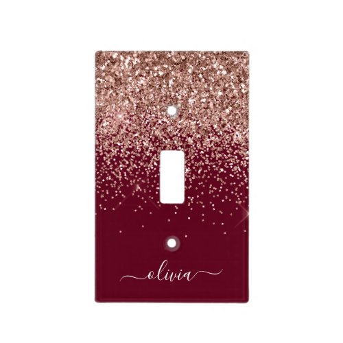 Burgundy Rose Gold Blush Pink Glitter Monogram Light Switch Cover