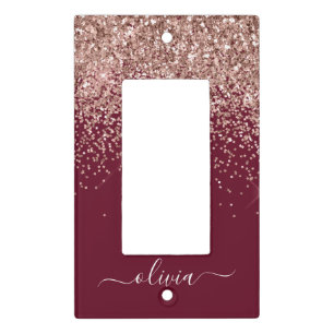 Burgundy Rose Gold Blush Pink Glitter Monogram Light Switch Cover