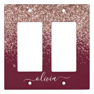 Burgundy Rose Gold Blush Pink Glitter Monogram Light Switch Cover