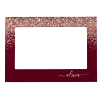 Burgundy Rose Gold Blush Pink Glitter Monogram Magnetic Frame