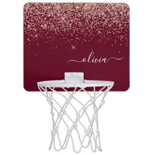 Burgundy Rose Gold Blush Pink Glitter Monogram Mini Basketball Hoop