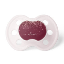 Burgundy Rose Gold Blush Pink Glitter Monogram Pacifier