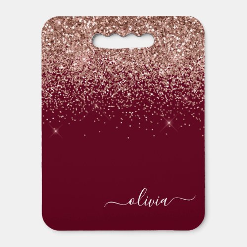 Burgundy Rose Gold Blush Pink Glitter Monogram Seat Cushion