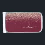 Burgundy Rose Gold Blush Pink Glitter Monogram Silver Finish Money Clip<br><div class="desc">Rose Gold Blush Pink and Burgundy Sparkle Glitter Brushed Metal Monogram Name Money Clip. This makes the perfect graduation,  sweet 16 birthday,  wedding,  bridal shower,  anniversary,  baby shower or bachelorette party gift for someone that loves glam luxury and chic styles.</div>