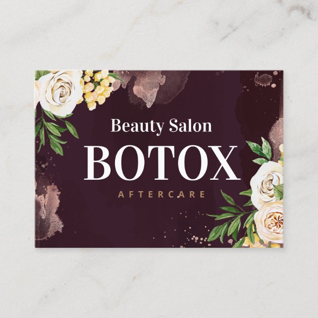 Burgundy Rose Gold Botox Aftercare Business Card (Front)