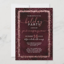 Burgundy Rose Gold Confetti Corporate Holiday Invitation