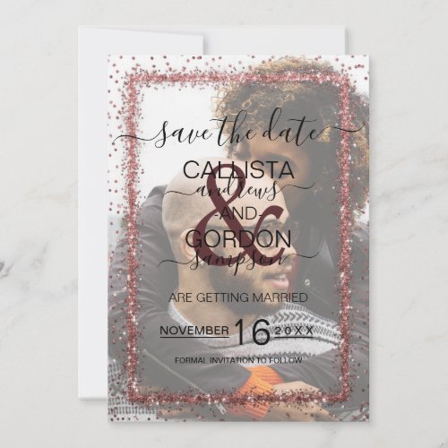 Burgundy Rose Gold Confetti Photo Wedding Save The Date