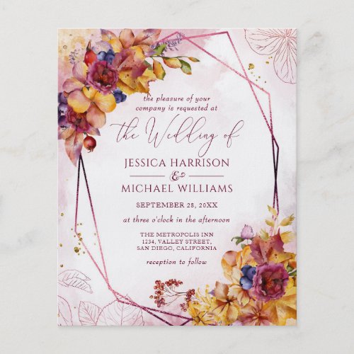 Burgundy Rose Gold Fall Wedding Invitation Flyer