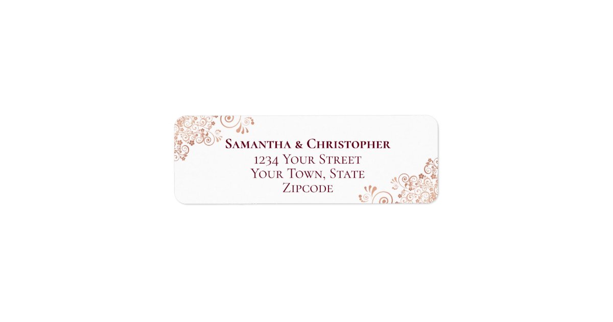 Burgundy & Rose Gold Fancy Wedding Return Address Label | Zazzle