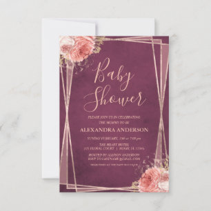 Burgundy Rose Gold Floral Baby Shower Invitation