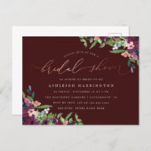 Burgundy & Rose Gold Floral Bridal Shower Invitation Postcard (Front/Back)