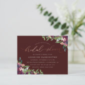 Burgundy & Rose Gold Floral Bridal Shower Invitation Postcard (Standing Front)