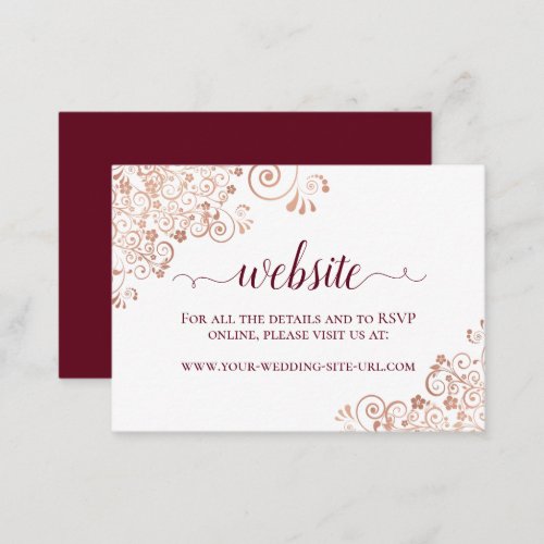 Burgundy  Rose Gold Floral Lace Wedding Website Enclosure Card