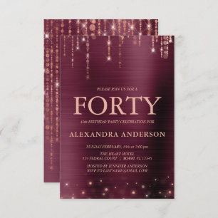 Burgundy Rose Gold Forty 40th Birthday Party Invitation