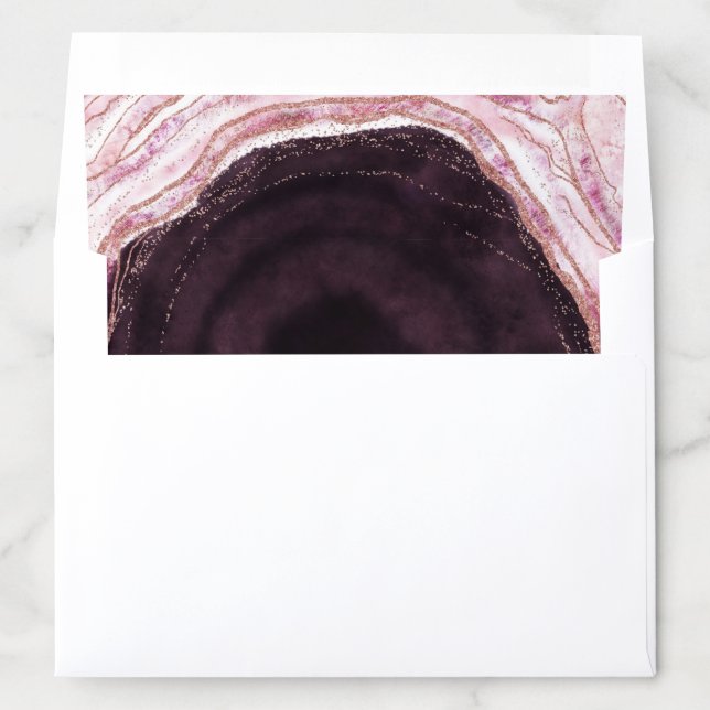 Burgundy & Rose Gold Geode Agate Marble Wedding Envelope Liner (In Envelope)